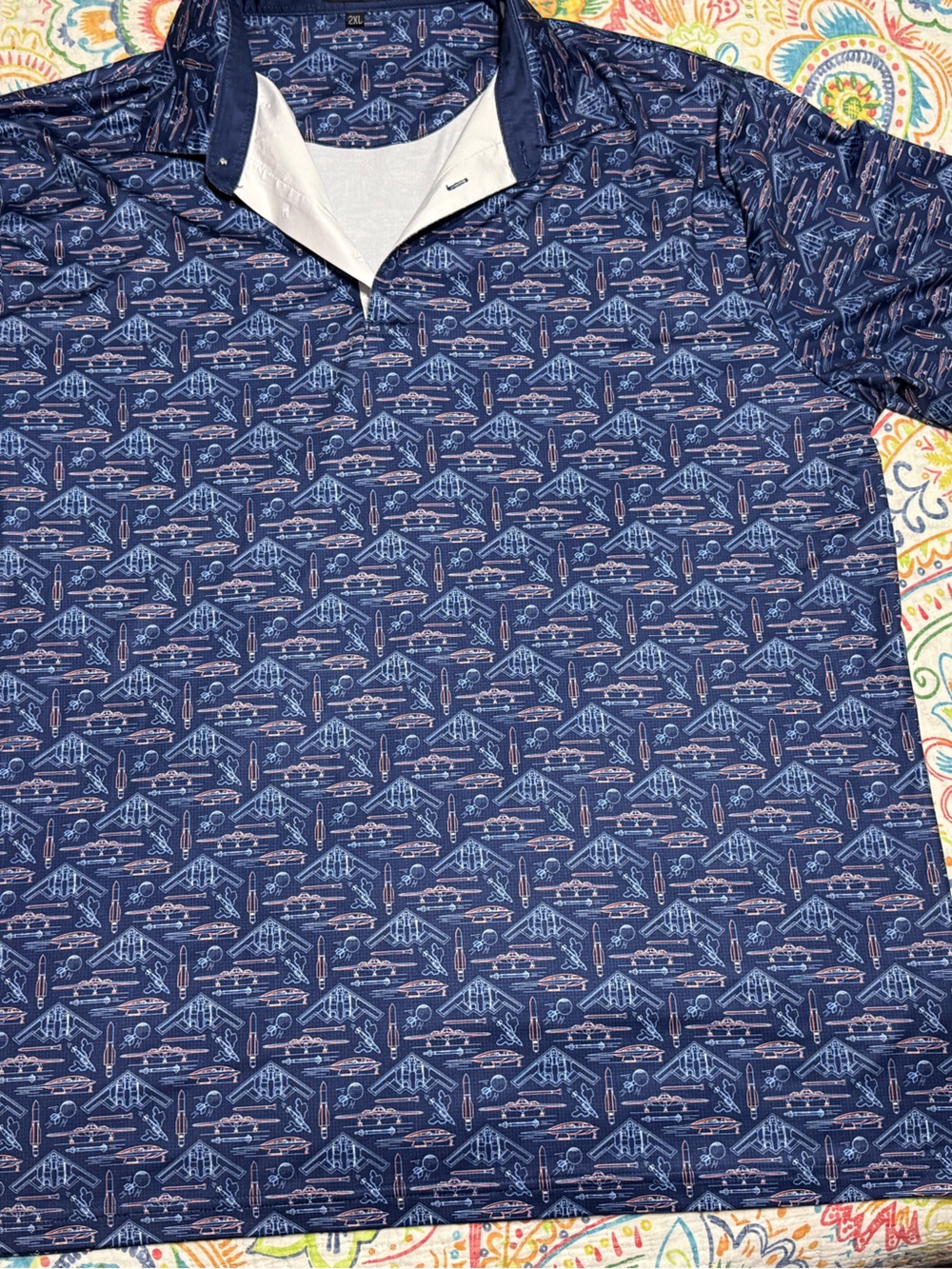 Haven Navy & Light Blue Geometric Print Men’s Polo